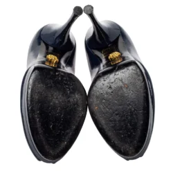 Versace Blue Patent Leather Peep Toe Platform Pumps Size 37 For Women -Versace Official Website luxury women versace used shoes p437389 005