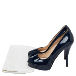 Versace Blue Patent Leather Peep Toe Platform Pumps Size 37 For Women -Versace Official Website luxury women versace used shoes p437389 007