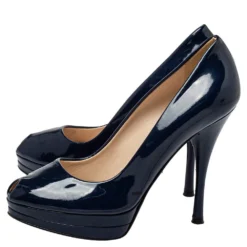 Versace Blue Patent Leather Peep Toe Platform Pumps Size 37 For Women -Versace Official Website luxury women versace used shoes p437389 008