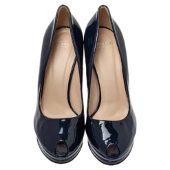 Versace Blue Patent Leather Peep Toe Platform Pumps Size 37 For Women -Versace Official Website luxury women versace used shoes p437389 009