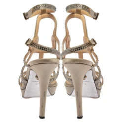 Versace Grey Satin Crystal Embellished Ankle Strap Sandals Size 37 For Women -Versace Official Website luxury women versace used shoes p437398 006