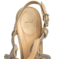 Versace Grey Satin Crystal Embellished Ankle Strap Sandals Size 37 For Women -Versace Official Website luxury women versace used shoes p437398 007