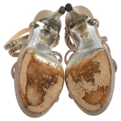 Versace Grey Satin Crystal Embellished Ankle Strap Sandals Size 37 For Women -Versace Official Website luxury women versace used shoes p437398 008