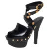 Versace Black Leather Medusa Embellished Ankle Wrap Platform Sandals Size 37 For Women