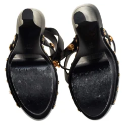 Versace Black Leather Medusa Embellished Ankle Wrap Platform Sandals Size 37 For Women -Versace Official Website luxury women versace used shoes p442204 008