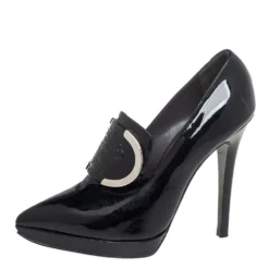 Versace Black Patent Leather Medusa Pointed Toe Pumps Size 38 For Women