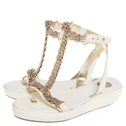 Versace White Patent Leather Chain Ankle Strap Sandals Size 39.5 For Women -Versace Official Website luxury women versace used shoes p444877 001