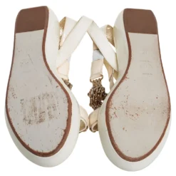 Versace White Patent Leather Chain Ankle Strap Sandals Size 39.5 For Women -Versace Official Website luxury women versace used shoes p444877 007