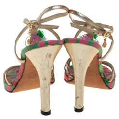 Versace Metallic Gold Leather Flower Detail T-Strap Sandals Size 38.5 For Women -Versace Official Website luxury women versace used shoes p446901 003