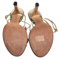 Versace Metallic Gold Leather Flower Detail T-Strap Sandals Size 38.5 For Women -Versace Official Website luxury women versace used shoes p446901 007