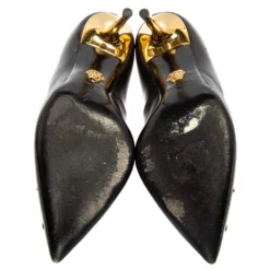Versace Black Leather Medusa Embellished Pointed Toe Pumps Size 36 For Women -Versace Official Website luxury women versace used shoes p446914 001
