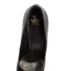 Versace Black Leather Medusa Embellished Pointed Toe Pumps Size 36 For Women -Versace Official Website luxury women versace used shoes p446914 002