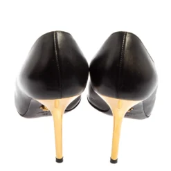 Versace Black Leather Medusa Embellished Pointed Toe Pumps Size 36 For Women -Versace Official Website luxury women versace used shoes p446914 005