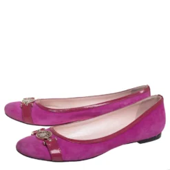 Versace Purple Suede And Patent Leather Ballerina Flats Size 40 For Women -Versace Official Website luxury women versace used shoes p447814 002