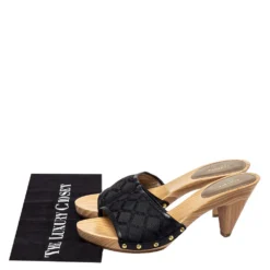Versace Black Canvas And Leather Mule Sandals Size 39 For Women -Versace Official Website luxury women versace used shoes p454074 001