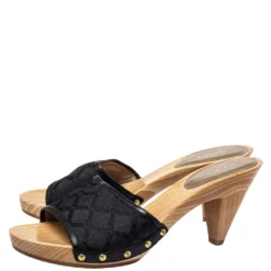 Versace Black Canvas And Leather Mule Sandals Size 39 For Women -Versace Official Website luxury women versace used shoes p454074 002