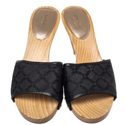 Versace Black Canvas And Leather Mule Sandals Size 39 For Women -Versace Official Website luxury women versace used shoes p454074 003