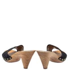 Versace Black Canvas And Leather Mule Sandals Size 39 For Women -Versace Official Website luxury women versace used shoes p454074 004