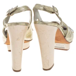 Versace Gold Leather Slingback Sandals Size 37 For Women -Versace Official Website luxury women versace used shoes p454089 005