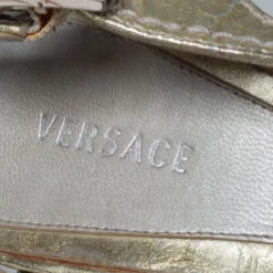 Versace Gold Leather Slingback Sandals Size 37 For Women -Versace Official Website luxury women versace used shoes p454089 007