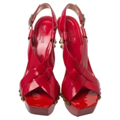 Versace Red Patent Leather Platform Sandals Size 35 For Women -Versace Official Website luxury women versace used shoes p457352 001