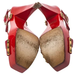 Versace Red Patent Leather Platform Sandals Size 35 For Women -Versace Official Website luxury women versace used shoes p457352 006