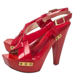 Versace Red Patent Leather Platform Sandals Size 35 For Women -Versace Official Website luxury women versace used shoes p457352 009