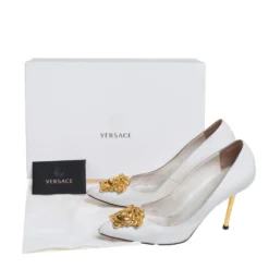 Versace White Leather Palazzo Pointed Toe Pumps Size 36 For Women -Versace Official Website luxury women versace used shoes p458506 001