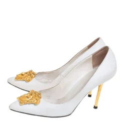 Versace White Leather Palazzo Pointed Toe Pumps Size 36 For Women -Versace Official Website luxury women versace used shoes p458506 002