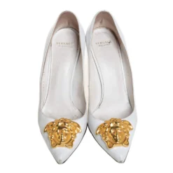 Versace White Leather Palazzo Pointed Toe Pumps Size 36 For Women -Versace Official Website luxury women versace used shoes p458506 003