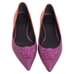 Versace Purple/Orange Leather Medusa Pointed Toe Ballet Flats Size 38 For Women -Versace Official Website luxury women versace used shoes p460783 004