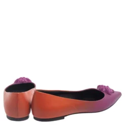 Versace Purple/Orange Leather Medusa Pointed Toe Ballet Flats Size 38 For Women -Versace Official Website luxury women versace used shoes p460783 005