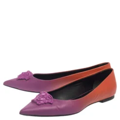 Versace Purple/Orange Leather Medusa Pointed Toe Ballet Flats Size 38 For Women -Versace Official Website luxury women versace used shoes p460783 008