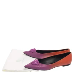 Versace Purple/Orange Leather Medusa Pointed Toe Ballet Flats Size 38 For Women -Versace Official Website luxury women versace used shoes p460783 009