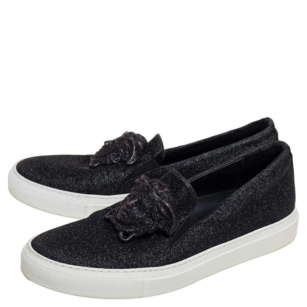 Versace Black Glitter Medusa Slip On Sneakers Size 38 For Women 4 Versace Black Glitter Medusa Slip On Sneakers Size 38 For Women - Image 4