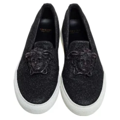 Versace Black Glitter Medusa Slip On Sneakers Size 38 For Women 10 Versace Black Glitter Medusa Slip On Sneakers Size 38 For Women -Versace Official Website luxury women versace used shoes p461734 002