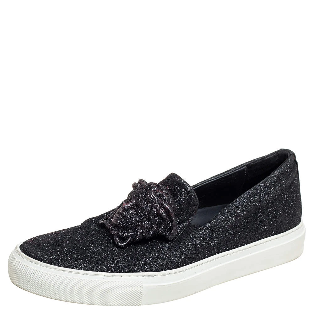 Versace Black Glitter Medusa Slip On Sneakers Size 38 For Women 1 Versace Black Glitter Medusa Slip On Sneakers Size 38 For Women