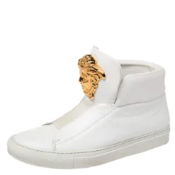 Versace White Leather Medusa Slip On High Top Sneakers Size 36 For Women