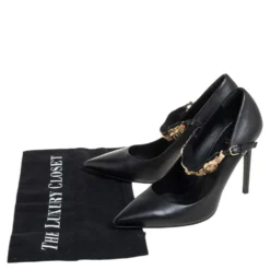 Versace Black Leather Medusa Embellished Mary Jane Pumps Size 37 For Women -Versace Official Website luxury women versace used shoes p462754 002