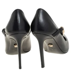 Versace Black Leather Medusa Embellished Mary Jane Pumps Size 37 For Women -Versace Official Website luxury women versace used shoes p462754 004