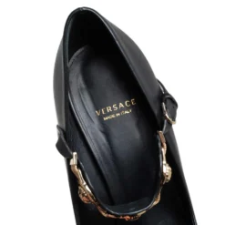 Versace Black Leather Medusa Embellished Mary Jane Pumps Size 37 For Women -Versace Official Website luxury women versace used shoes p462754 006