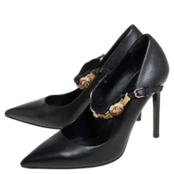 Versace Black Leather Medusa Embellished Mary Jane Pumps Size 37 For Women -Versace Official Website luxury women versace used shoes p462754 009