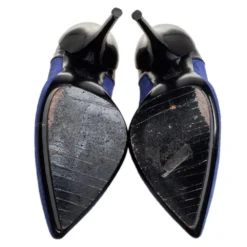 Versace Blue Suede And Black Patent Leather Pointed Toe Pumps Size 38 For Women -Versace Official Website luxury women versace used shoes p463326 001