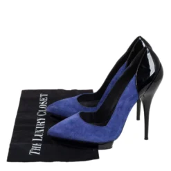 Versace Blue Suede And Black Patent Leather Pointed Toe Pumps Size 38 For Women -Versace Official Website luxury women versace used shoes p463326 006