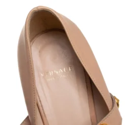 Versace Beige Leather Medusa Embellished Mary Jane Pumps Size 37 For Women -Versace Official Website luxury women versace used shoes p463428 001