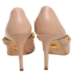 Versace Beige Leather Medusa Embellished Mary Jane Pumps Size 37 For Women -Versace Official Website luxury women versace used shoes p463428 003
