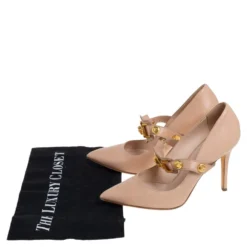 Versace Beige Leather Medusa Embellished Mary Jane Pumps Size 37 For Women -Versace Official Website luxury women versace used shoes p463428 004