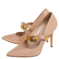 Versace Beige Leather Medusa Embellished Mary Jane Pumps Size 37 For Women -Versace Official Website luxury women versace used shoes p463428 007
