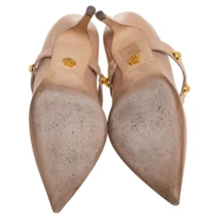 Versace Beige Leather Medusa Embellished Mary Jane Pumps Size 37 For Women -Versace Official Website luxury women versace used shoes p463428 008