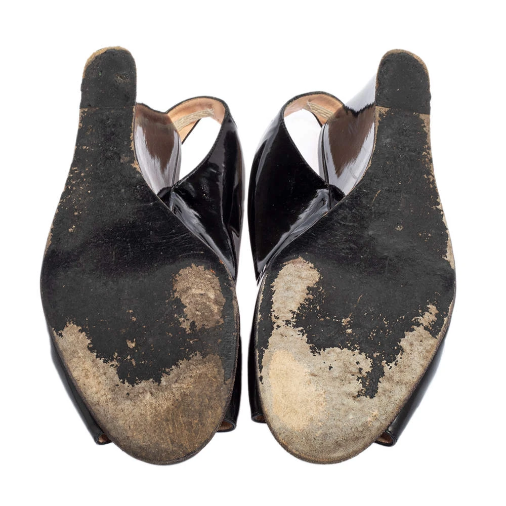 Versace Black Patent Leather Wedge Sandals Size 39 For Women 6 Versace Black Patent Leather Wedge Sandals Size 39 For Women - Image 6